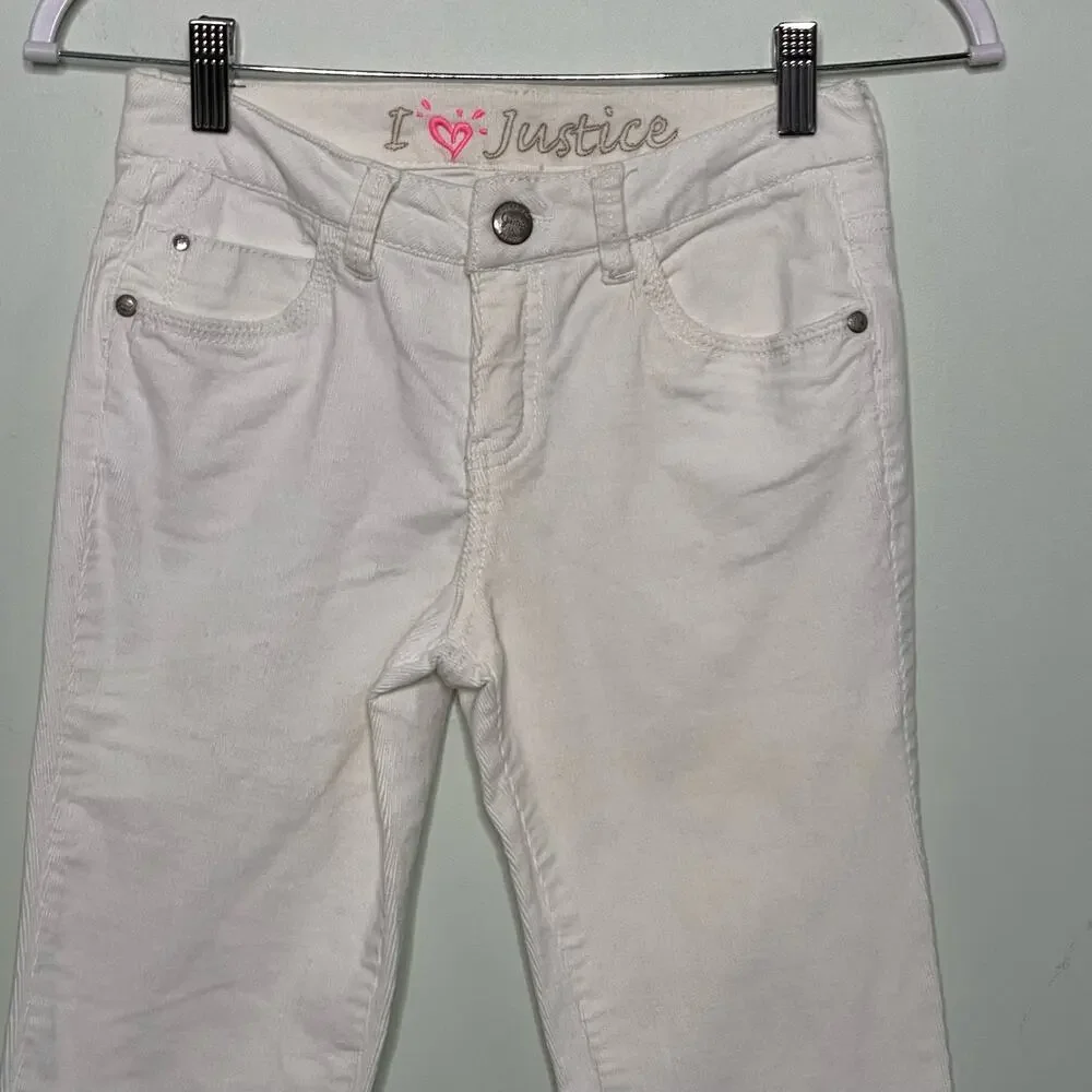 Girl's Justice Bootcut Corduroy  Jeans Low‎ Rise Cotton Blend Stretch White 12 R